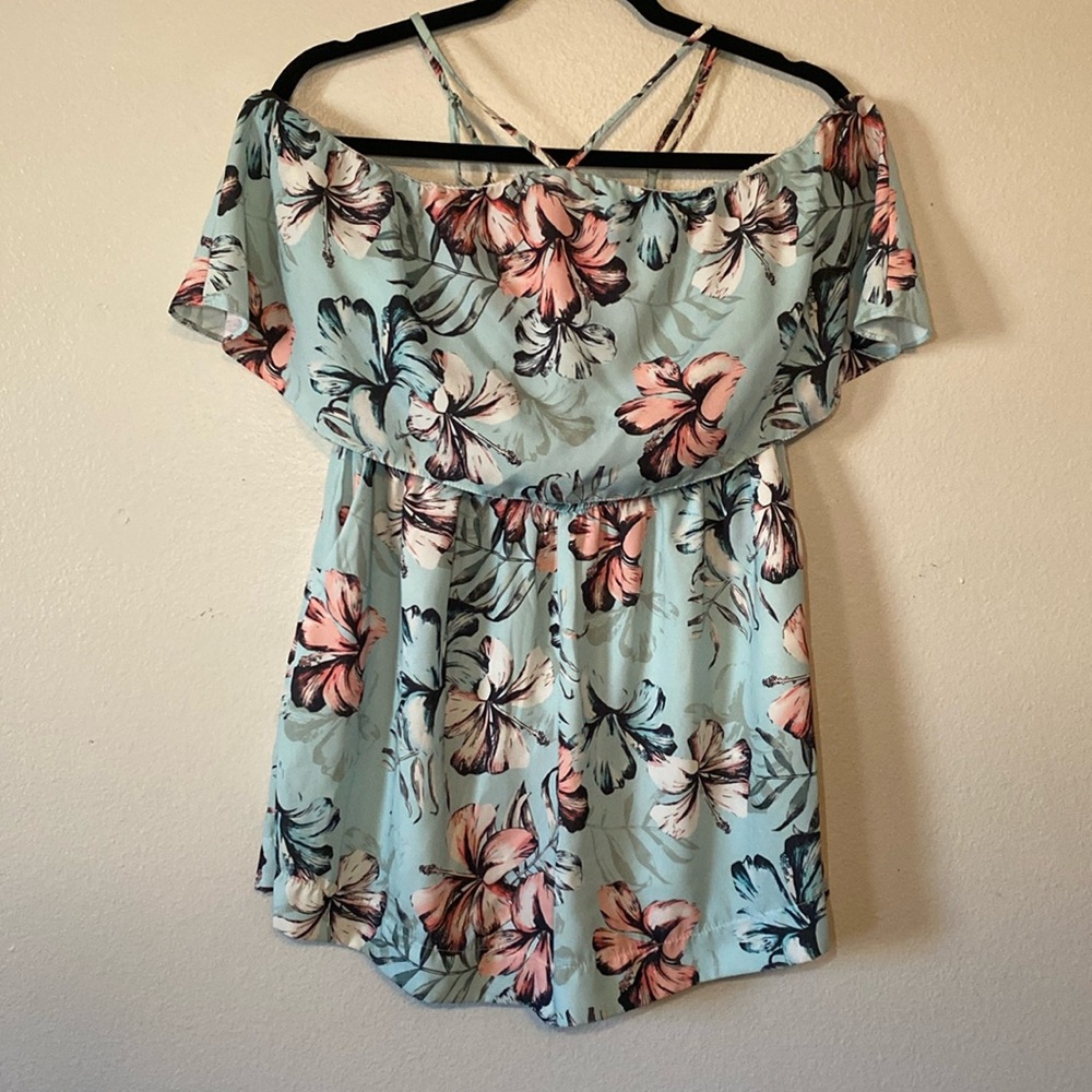 Teal flower print Romper